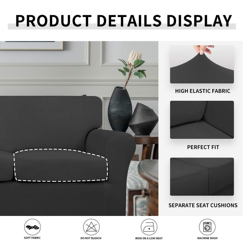 Easy-Going 4 Pieces Stretch Soft Couch Cover for Dogs - Washable Sofa Slipcover for 3 Separate Cushion Couch - Elastic Furniture Protector for Pets, Kids (Sofa, Dark Gray, Large) - Image 4